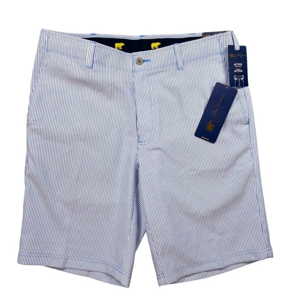 NWT Jack Nicklaus Seersucker Golden Bear Shorts Mens 34W Blue White Nautical.‎